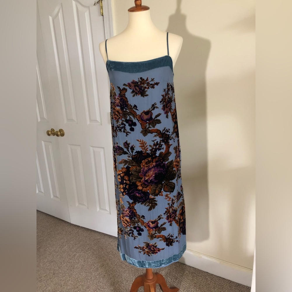 Anthropologie BHLDN Carlson Burnout Velvet Dress Blue size XS - Picture 3 of 16